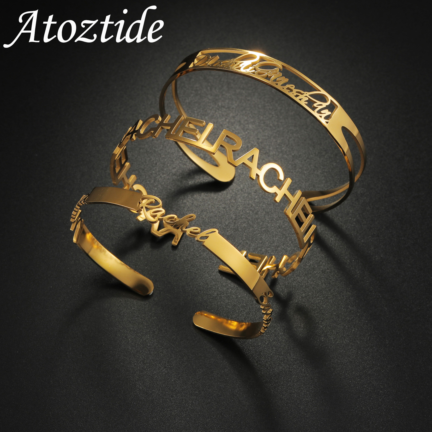 Cuff Bangle Bracelet - Atoztide Personalized Custom Name Bracelet for