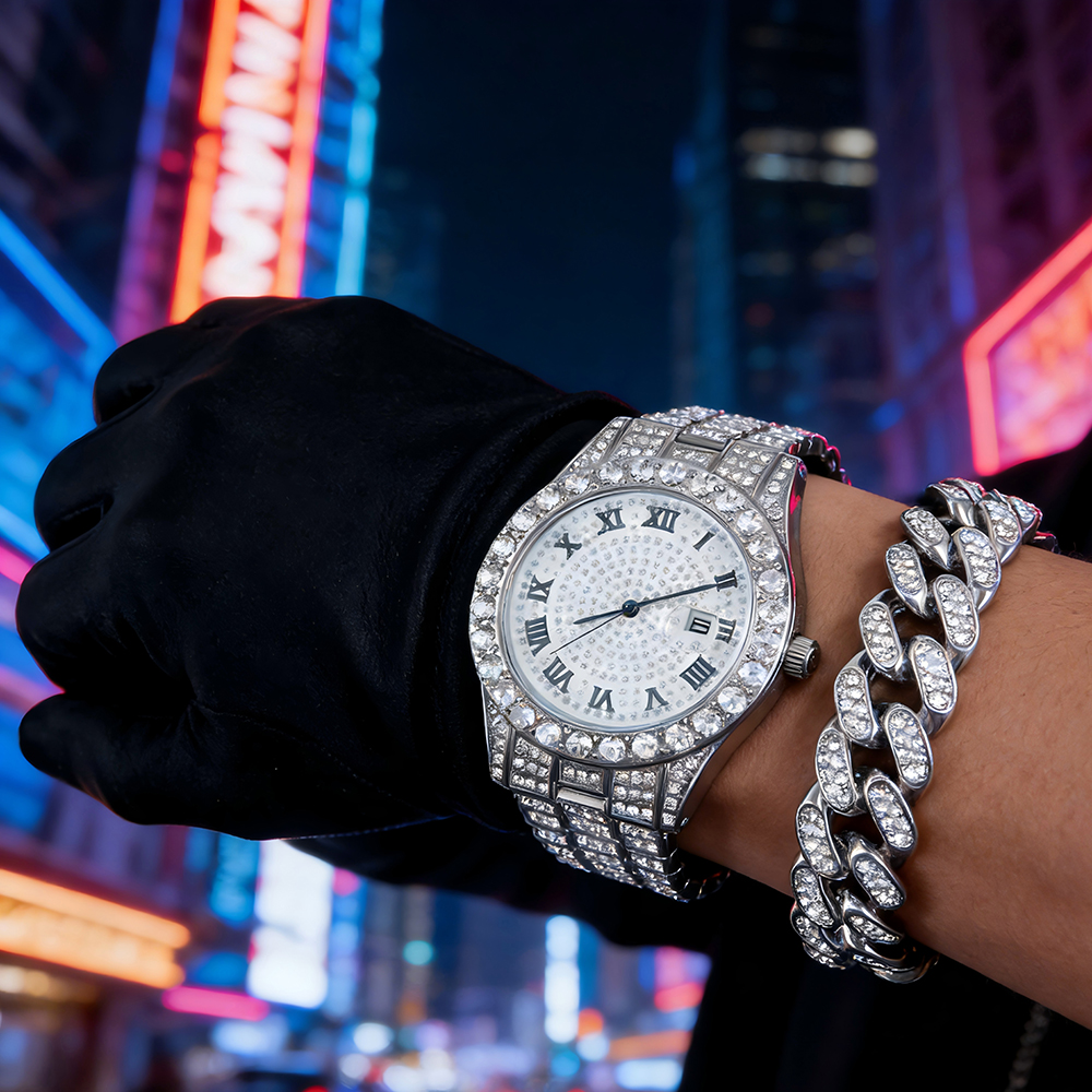 1 Hip-hop Full Diamond Silver  - đánh giá và giá Jewelry Watches Men