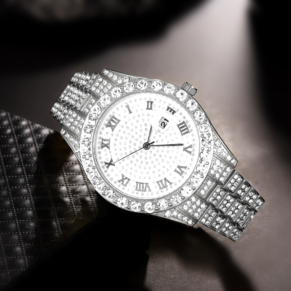 1 Hip-hop Full Diamond Silver  - đánh giá và giá Jewelry Watches Men