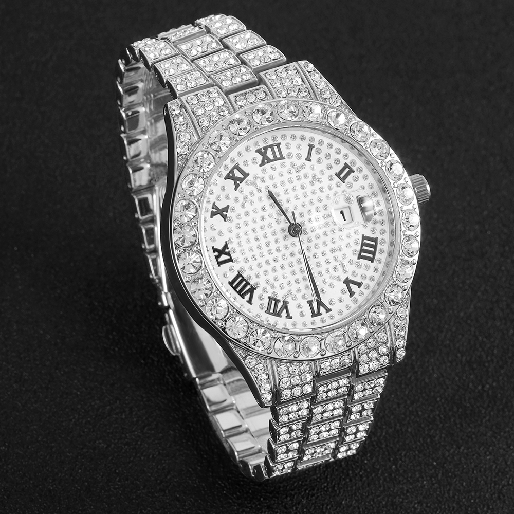 1 Hip-hop Full Diamond Silver  - đánh giá và giá Jewelry Watches Men