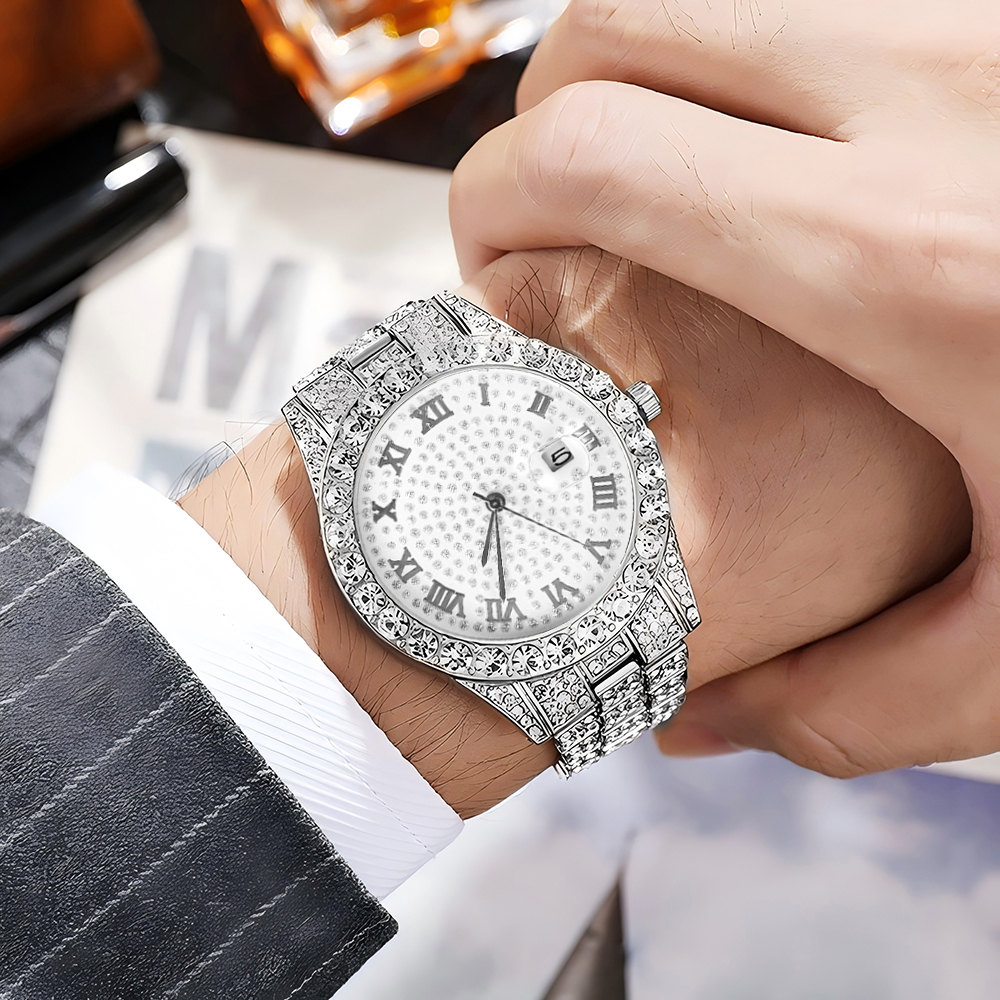 1 Hip-hop Full Diamond Silver  - đánh giá và giá Jewelry Watches Men