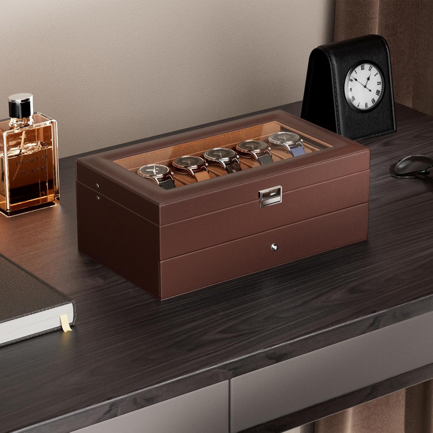 12 Slot Watch Box with Drawer, - đánh giá và giá Jewelry Watches Men