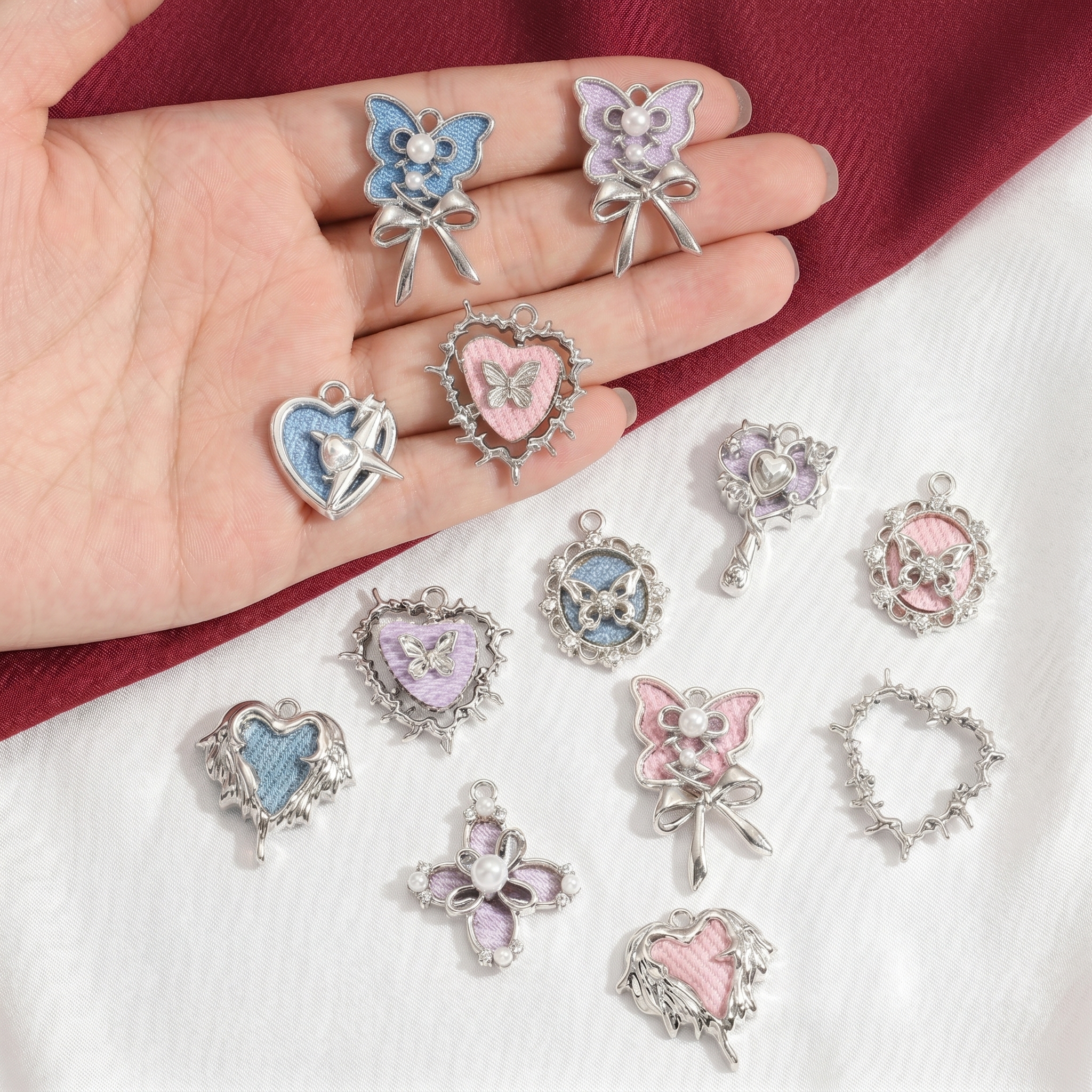 5pcs Mix Pink Y2K Heart Enamel - đánh giá và giá Butterfly Pendant Necklace