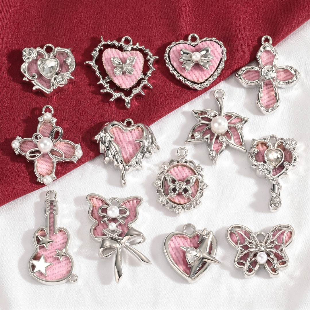 5pcs Mix Pink Y2K Heart Enamel - đánh giá và giá Butterfly Pendant Necklace
