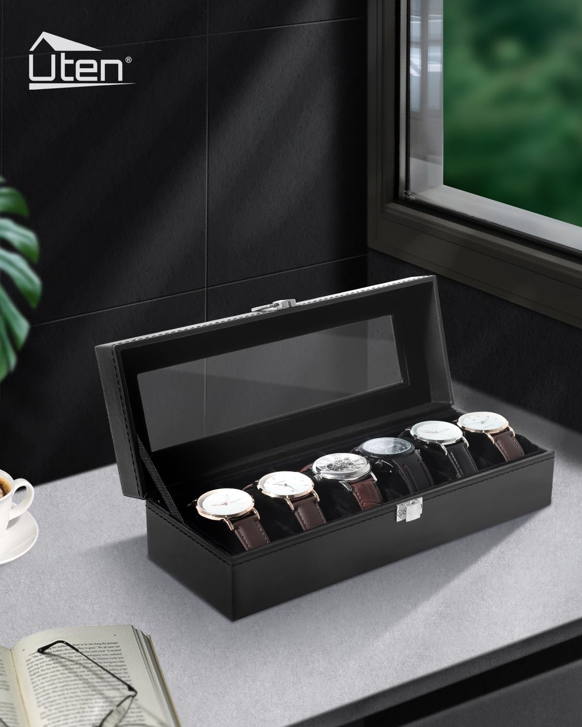 6 Slot Watch Box with Glass Li - đánh giá và giá Jewelry Watches Men