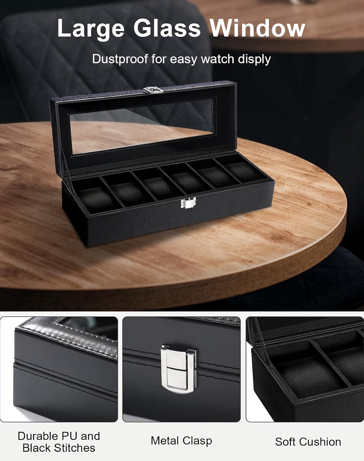 6 Slot Watch Box with Glass Li - đánh giá và giá Jewelry Watches Men