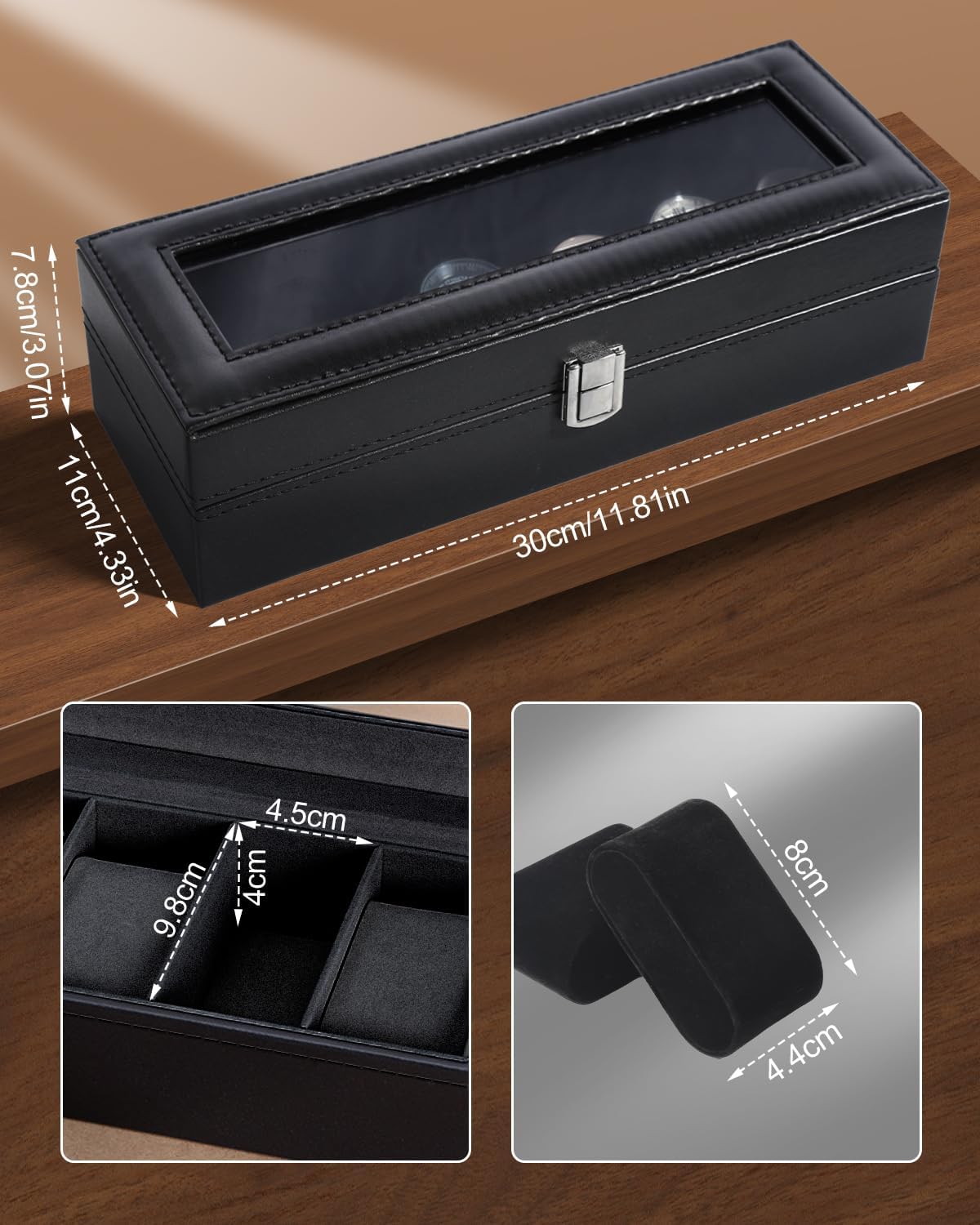 6 Slot Watch Box with Glass Li - đánh giá và giá Jewelry Watches Men