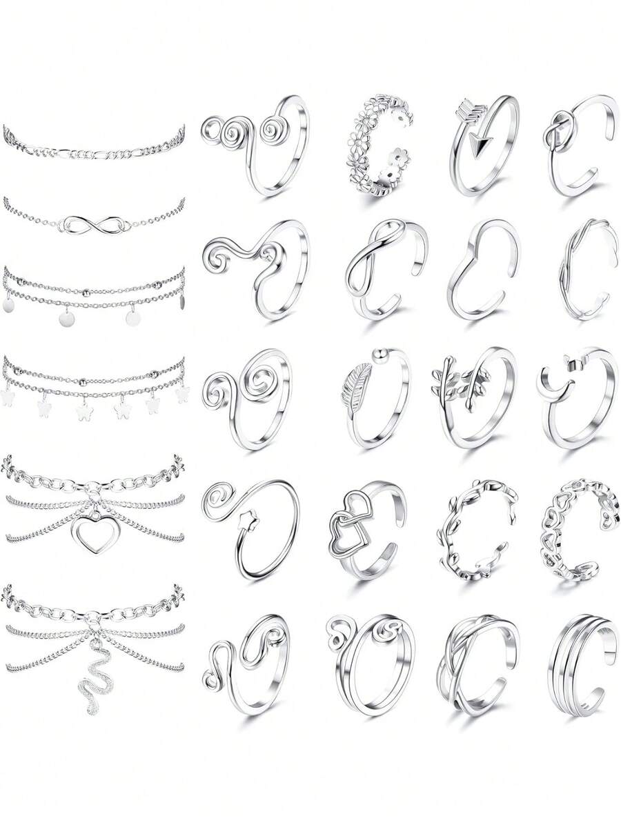 20Pcs Open Toe Rings And 6Pcs  - đánh giá và giá Anklet Foot Chain